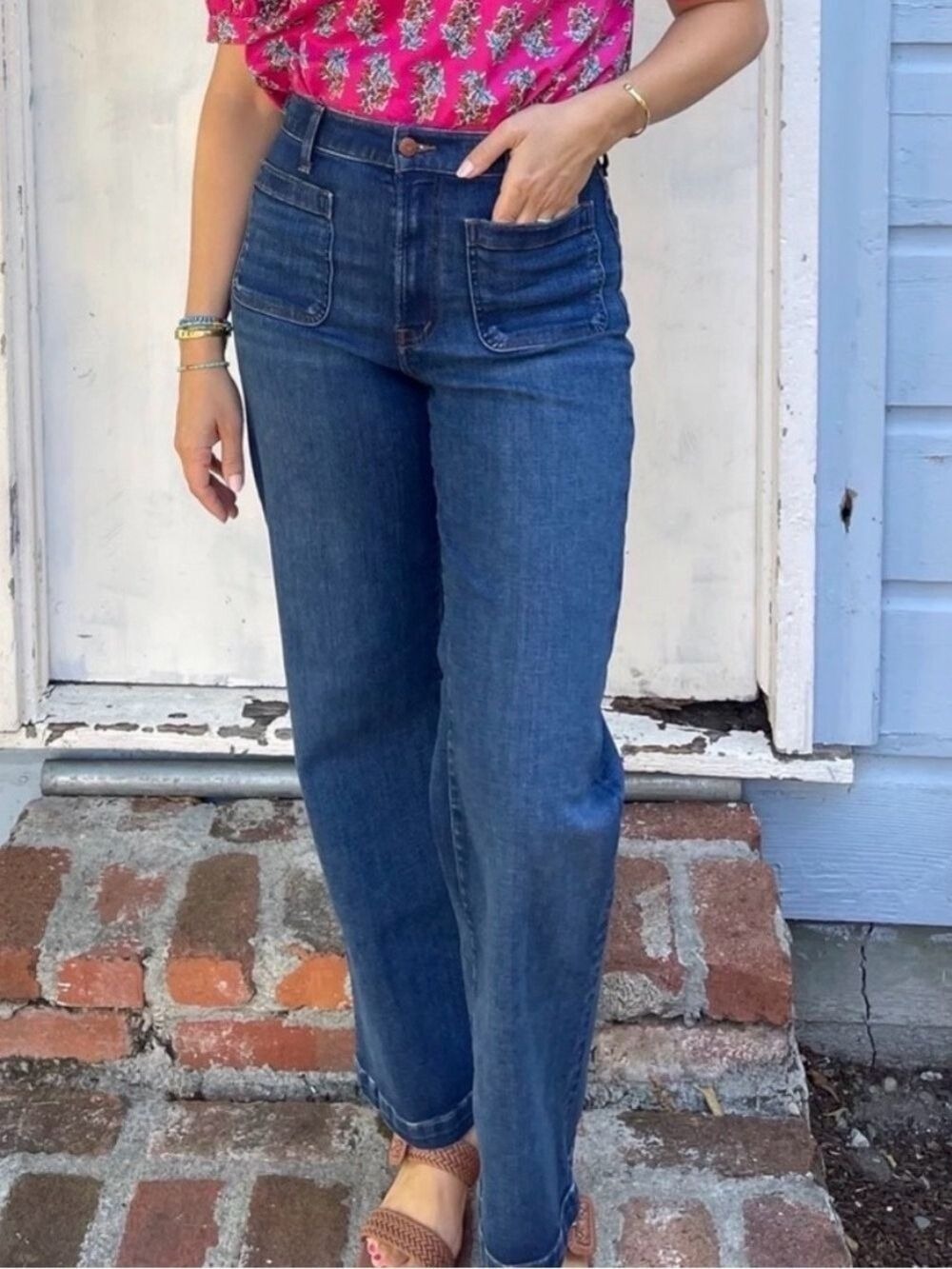 Madewell The Emmett Patch Pocket High Waist Wide Leg Jeans